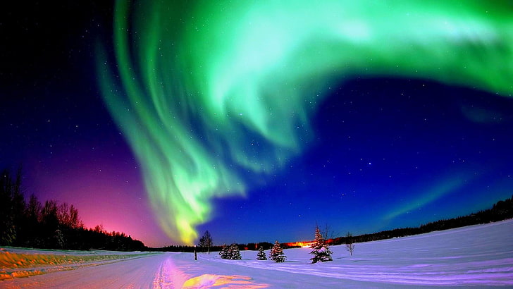 colored sky, aurora, aurora borealis, northern lights, nature, HD wallpaper