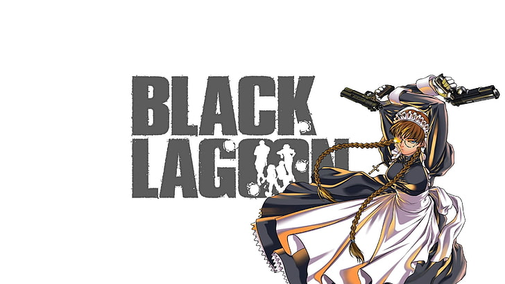 Black Lagoon, anime girls, Roberta, text, western script, white background, HD wallpaper