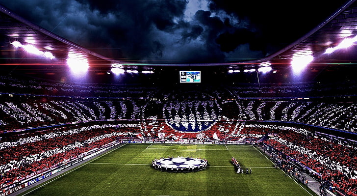 Allianz Arena, football stadium, Sports, group of people, illuminated, HD wallpaper