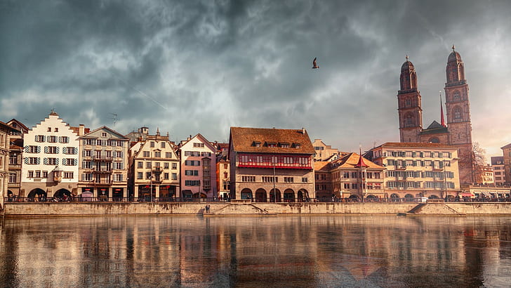 architecture, building, old building, clouds, Zurich, Switzerland, HD wallpaper