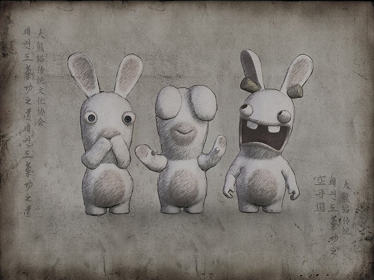 three white animals illustration, Video Game, Raving Rabbids, HD wallpaper