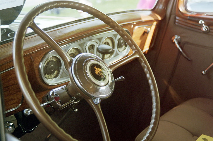 car, vintage, steering wheel, mode of transportation, motor vehicle