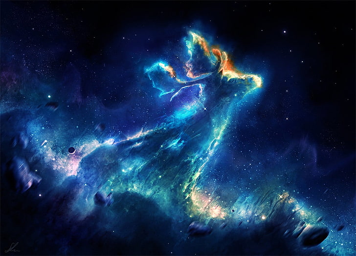 blue nebula graphic wallpaper, space, digital art, space art