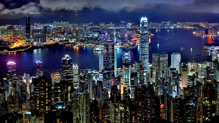 Hong Kong By Night, hongkong, picture, 2012, city, 3d and abstract, HD wallpaper