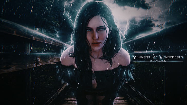 1920x1080 px Fantasy girl Lightning Photo Manipulation rain The Witcher The Witcher 3: Wild Hunt vid Cars Ford HD Art, HD wallpaper