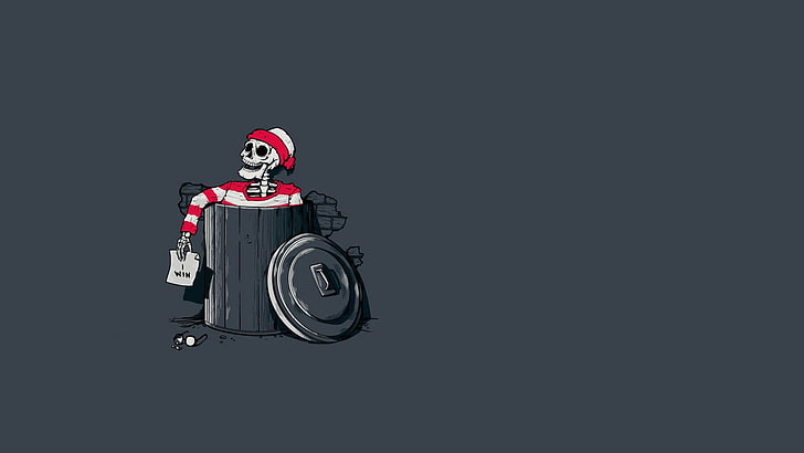 human skeleton in can wallpaper, simple, Waldo, humor, one person