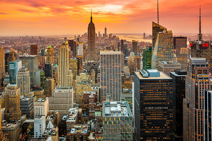 city, New York City, Manhattan, Empire State Building, One World Trade Center, HD wallpaper