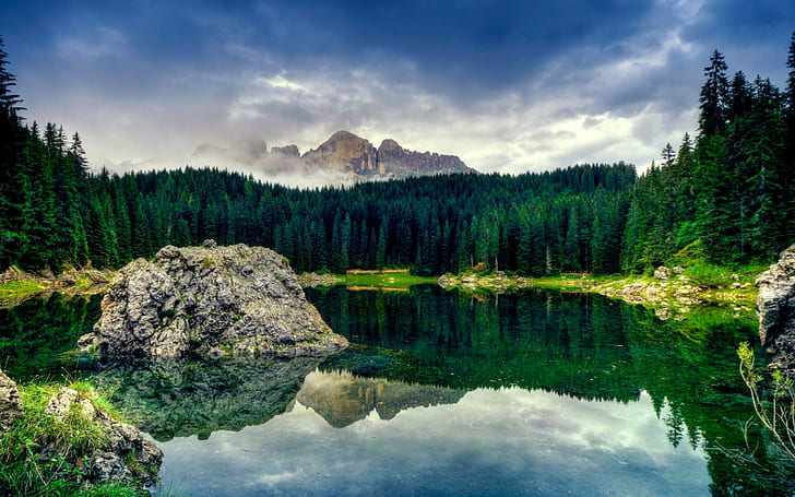 nature, lake, mountains, clouds, reflection, South Tyrol, HD wallpaper