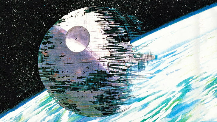 artwork, Death Star, Ralph McQuarrie, Star Wars, Wireframe, HD wallpaper