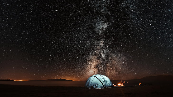starry sky, tent, night, galaxy, phenomenon, photography, stars, HD wallpaper