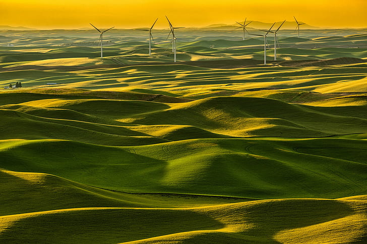 Italy, field, landscape, wind turbine, nature, HD wallpaper