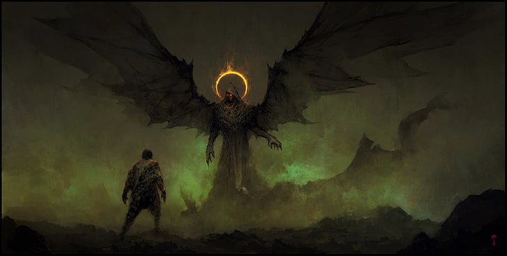 monster with wings digital wallpaper, digital art, artwork, dark