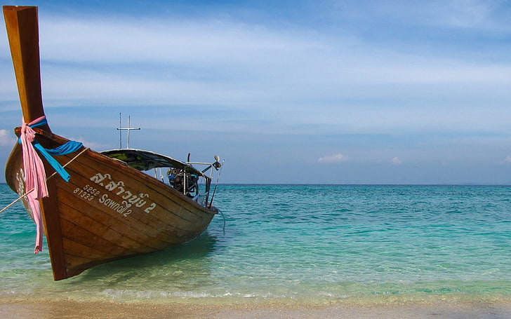 boat, sea, water, nautical vessel, horizon over water, sky, HD wallpaper