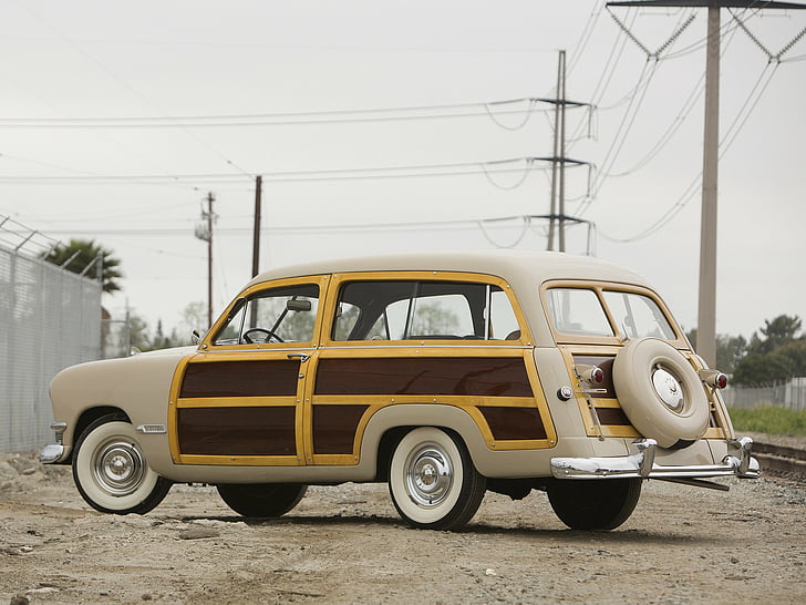 1950, country, custom, deluxe, ford, retro, squire, stationwagon, HD wallpaper