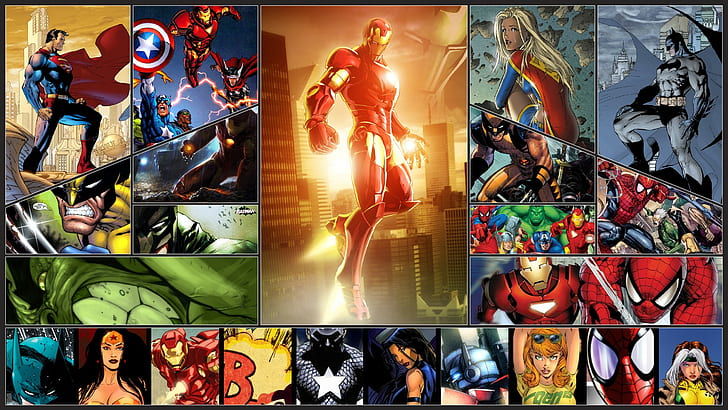 DC Marvel Superman Captain America Iron Man Supergirl Wonder Woman Batman Hulk The Hulk Spider-Man W HD, HD wallpaper