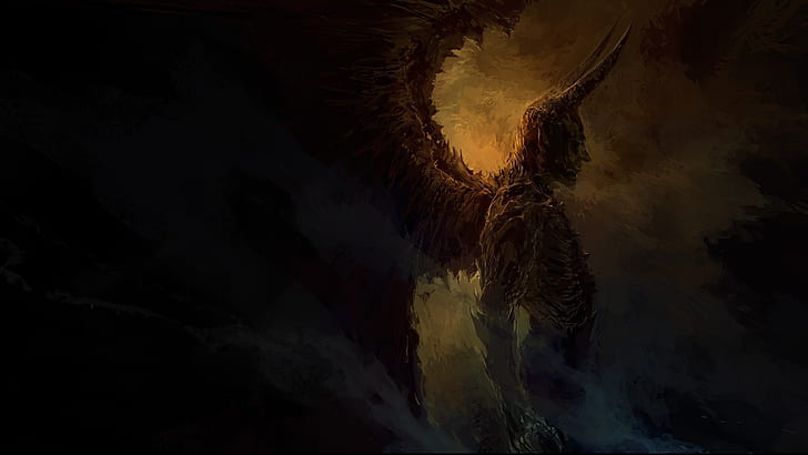 creature, demon, Devil, digital art, drawing, wings, dark, HD wallpaper