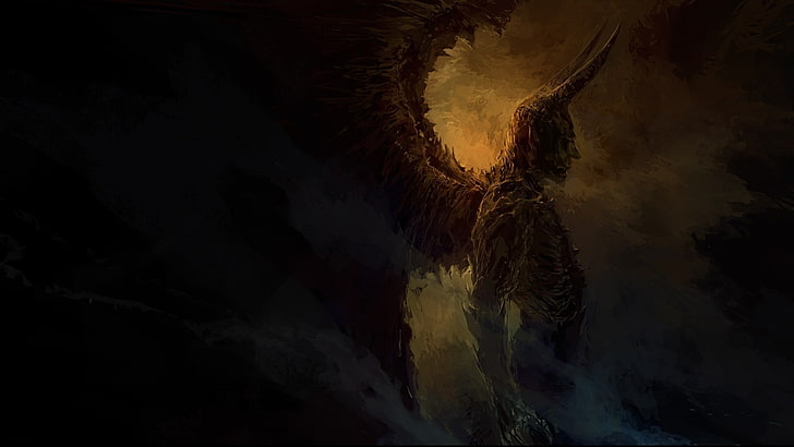 demon, drawing, dark, wings, creature, digital art, Devil, HD wallpaper