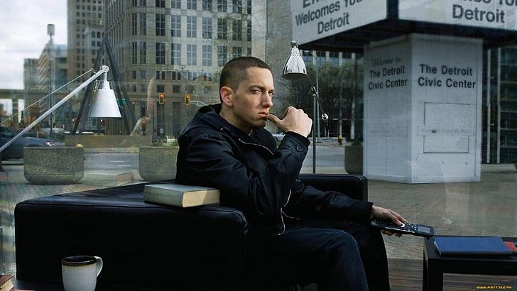 Eminem wallpaper, Singers, sitting, architecture, one person, HD wallpaper