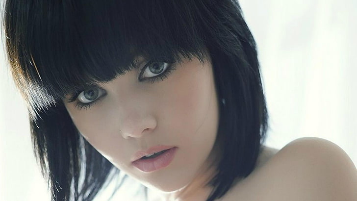 women's black hair, face, Melissa Clarke, model, blue eyes, portrait, HD wallpaper