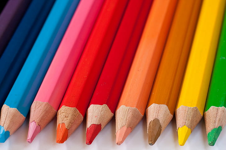 assorted color pencils, Colored pencils, rainbow, multi Colored