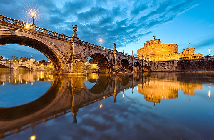St. Angelo Bridge, Vatican, brown bridge, Rome, Italy, Ponte Sant’Angelo, HD wallpaper
