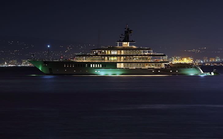 Luxury Superyacht, boat, sea, night, HD wallpaper