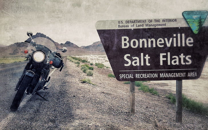 landscape, USA, Utah, signs, road, motorcycle, HD wallpaper