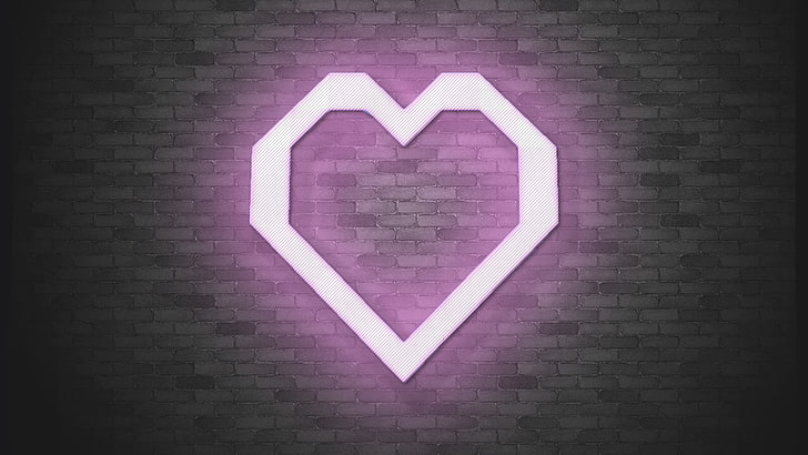 heart, pink, bricks, wall, LEDs, neon, love, warm, purple, communication, HD wallpaper