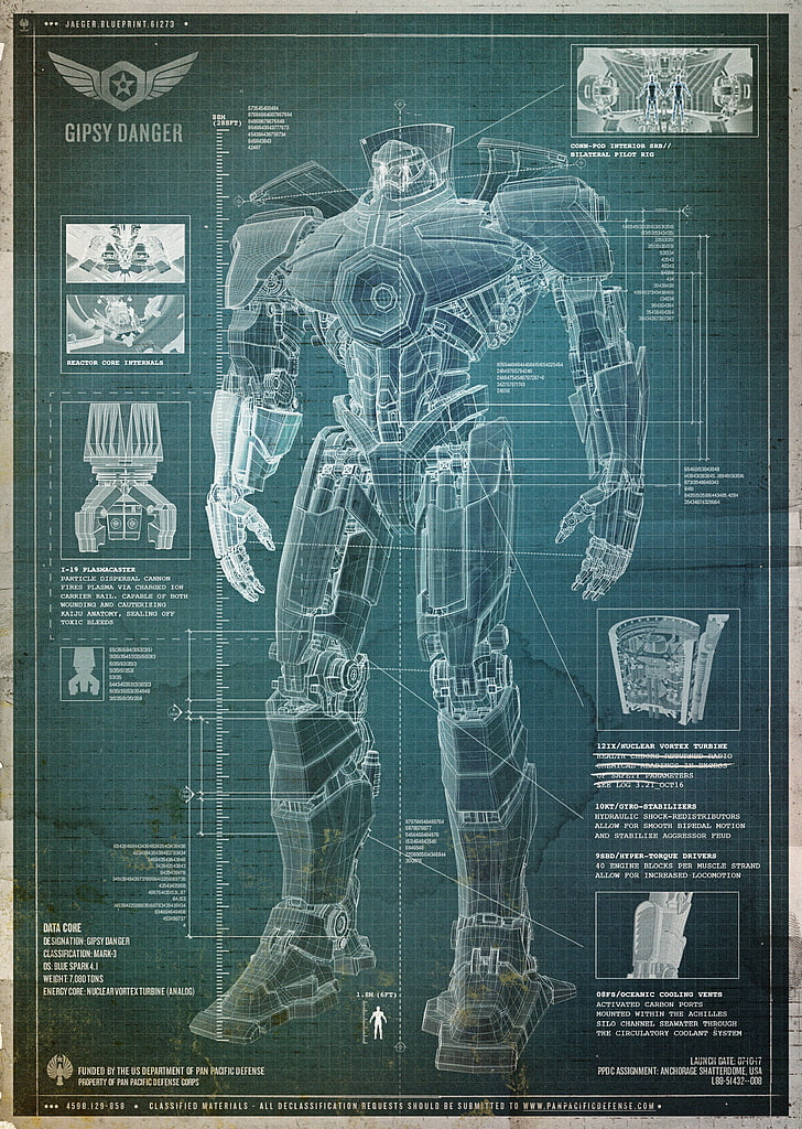 robot toy illustration, Pacific Rim, blueprints, Gipsy Danger, HD wallpaper