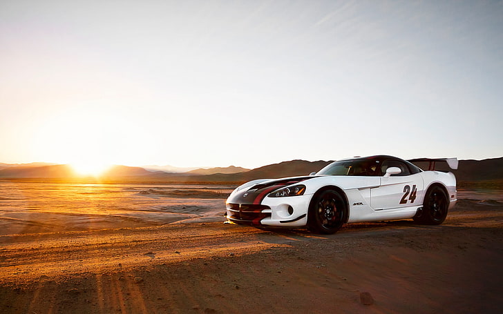 white coupe, Dodge Viper, car, Dodge Viper ACR, white cars, landscape, HD wallpaper