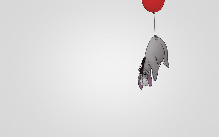 Funny Donkey, Eeyore and red balloon, copy space, hanging, indoors