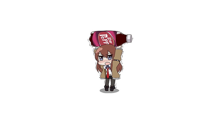 animated girl holding Dr Pepper bottle, Steins;Gate, Makise Kurisu