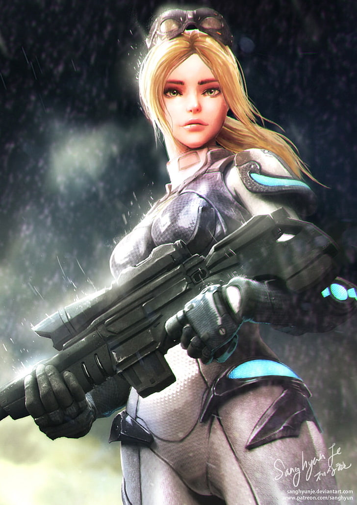 woman holding rifle illustration, video games, Nova (Starcraft), HD wallpaper