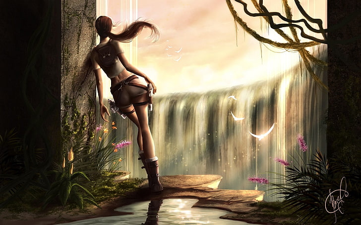 woman character digital wallpaper, Tomb Raider, Lara Croft, skinny
