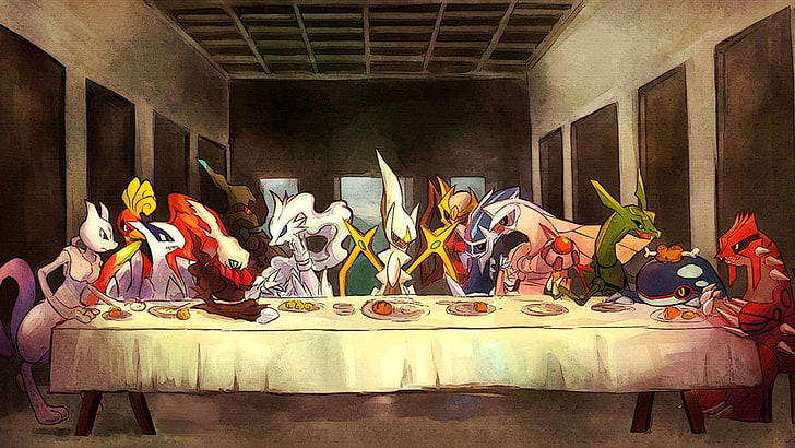 The Last Supper PokeMon meme, Pokémon, video games, Mewtwo, Groudon