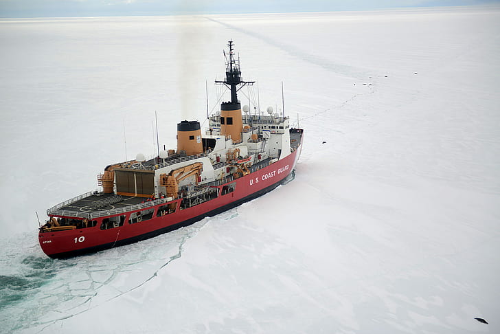 Antarctica, icebreakers, ship, snow, cold, bird's eye view, HD wallpaper