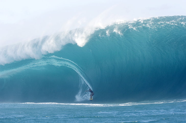 blue ocean wave, sea, surfing, waves, men, surfers, nature, sport, HD wallpaper