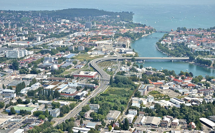 lake, Lake Constance, Konstanz, aerial view, architecture, building exterior