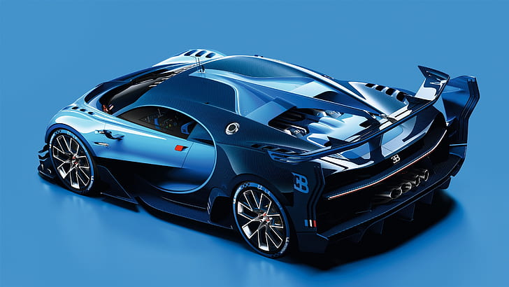 2015 Bugatti Vision Gran Turismo blue supercar side view
