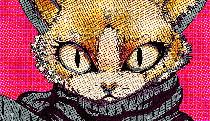 orange cat pop art, halftone pattern, art and craft, close-up