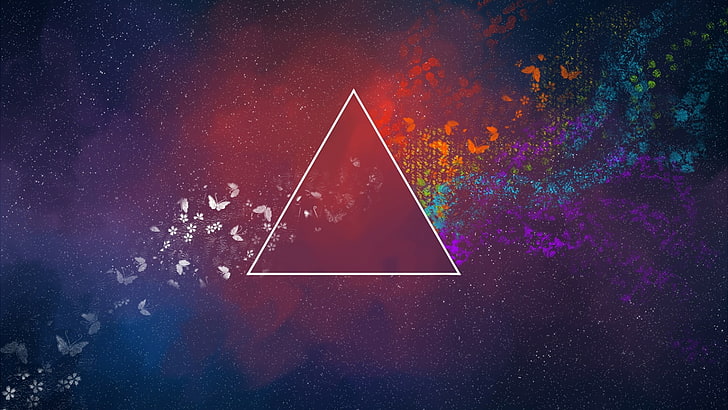 multicolored illustration with triangle, abstract, flowers, Pink Floyd