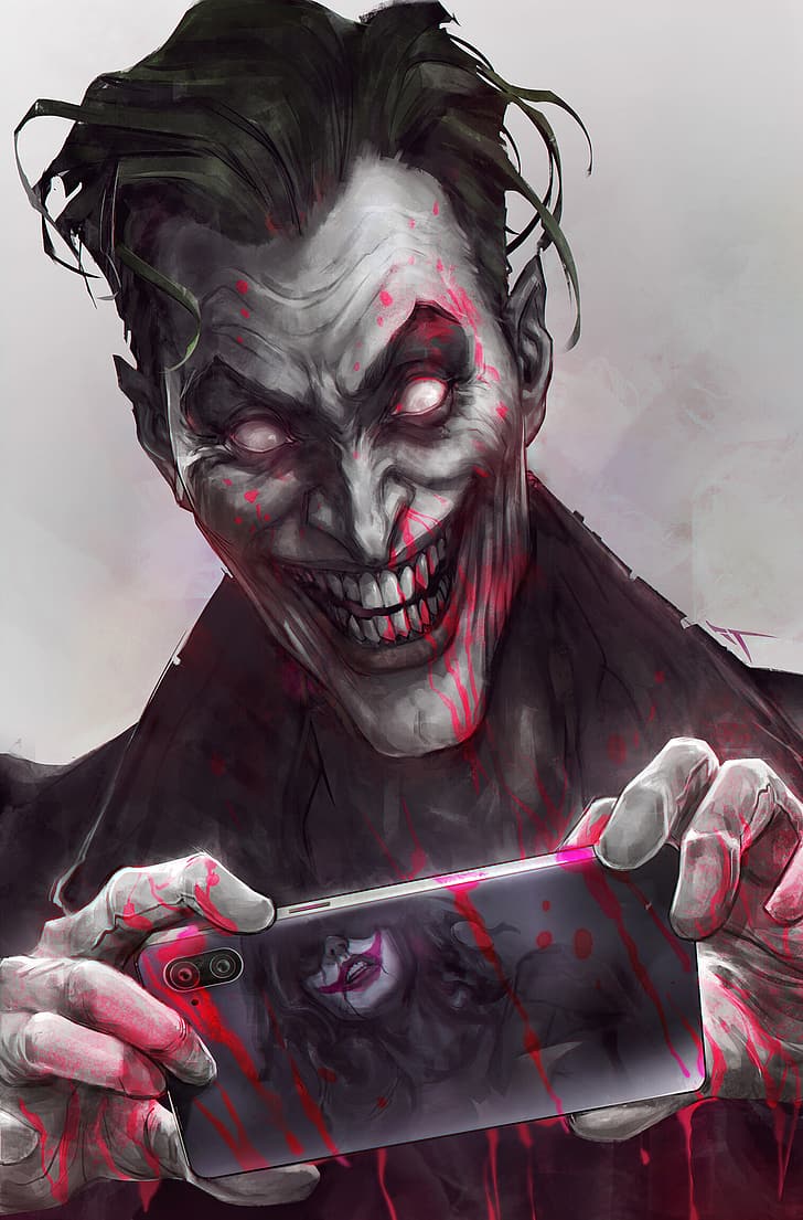 HD wallpaper: evil, Joker, smiling, white eyes, drawing, digital ...