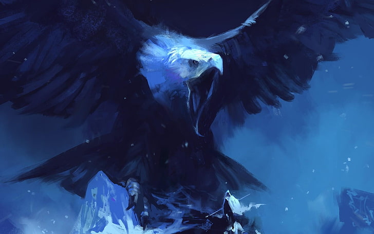 bald eagle photo, artwork, motion, blue, water, animal themes