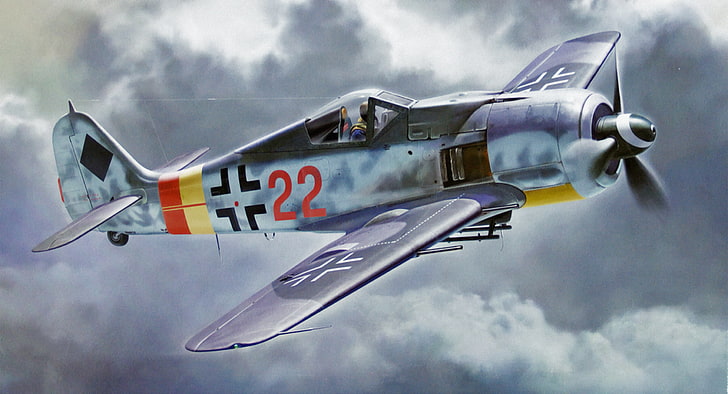 gray and blue biplane illustration, war, art, painting, aviation, HD wallpaper