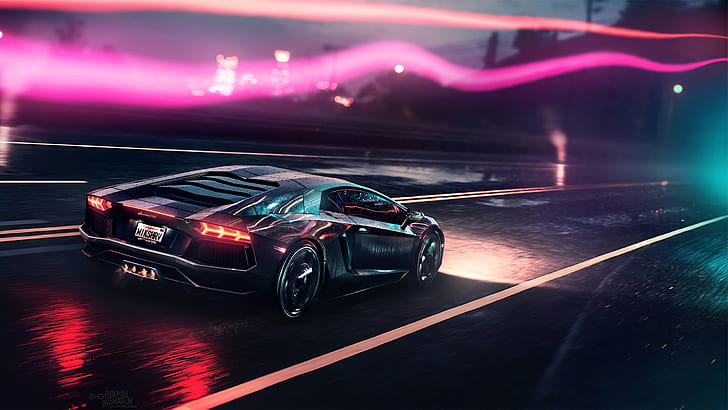 Lamborghini Aventador, transport, vehicle, environment, lights, HD wallpaper