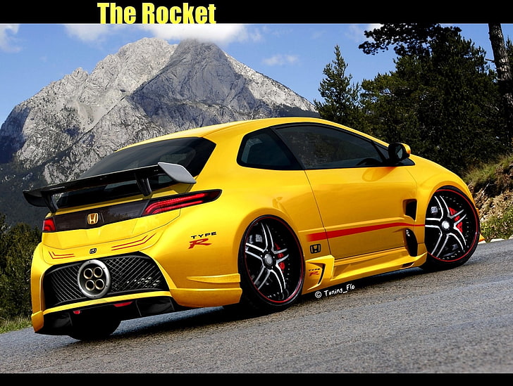 yellow Honda sports coupe digital wallpaper, car, sports car