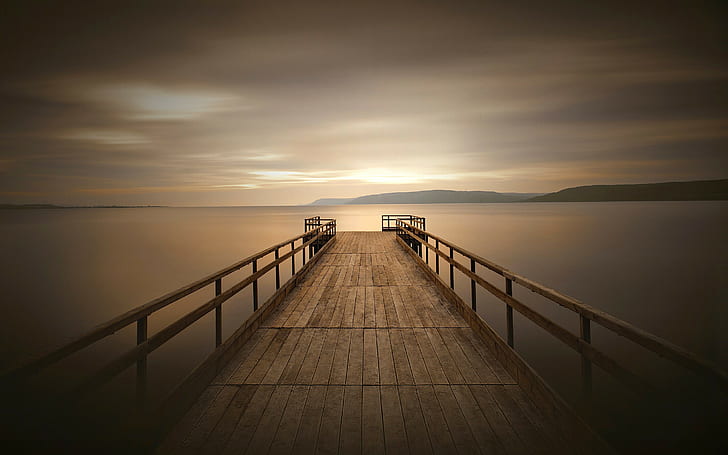 peacefull, dock, wooden surface, water, pier, nature, sky, HD wallpaper