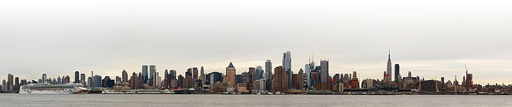 New York City, triple screen, wide angle, Manhattan, cityscape, HD wallpaper