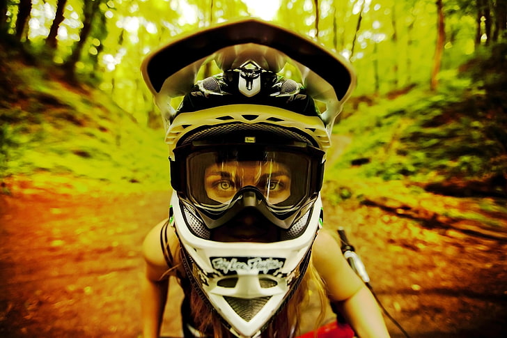HD wallpaper: white and black motocross helmet, motorcycle, motion blur,  women outdoors | Wallpaper Flare