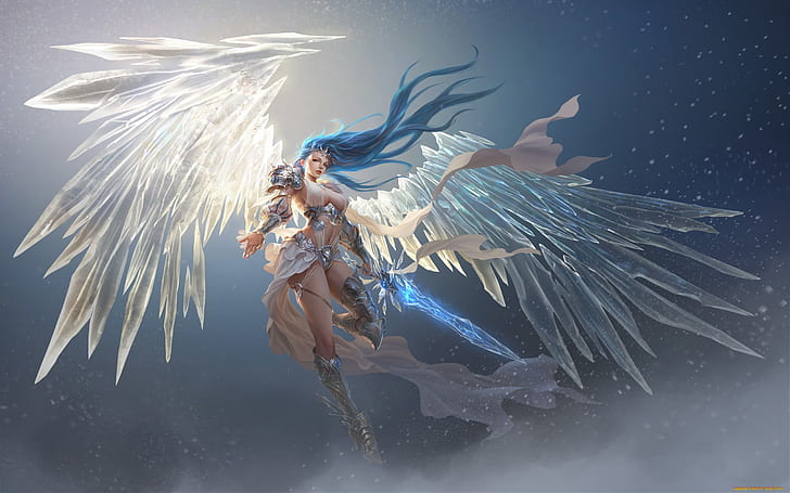 League-Of-Angels-Glacia Girl-warrior-with-long-hair-armor sword-snow-ice-Wallpaper HD for Desktop full screen-2560×1600